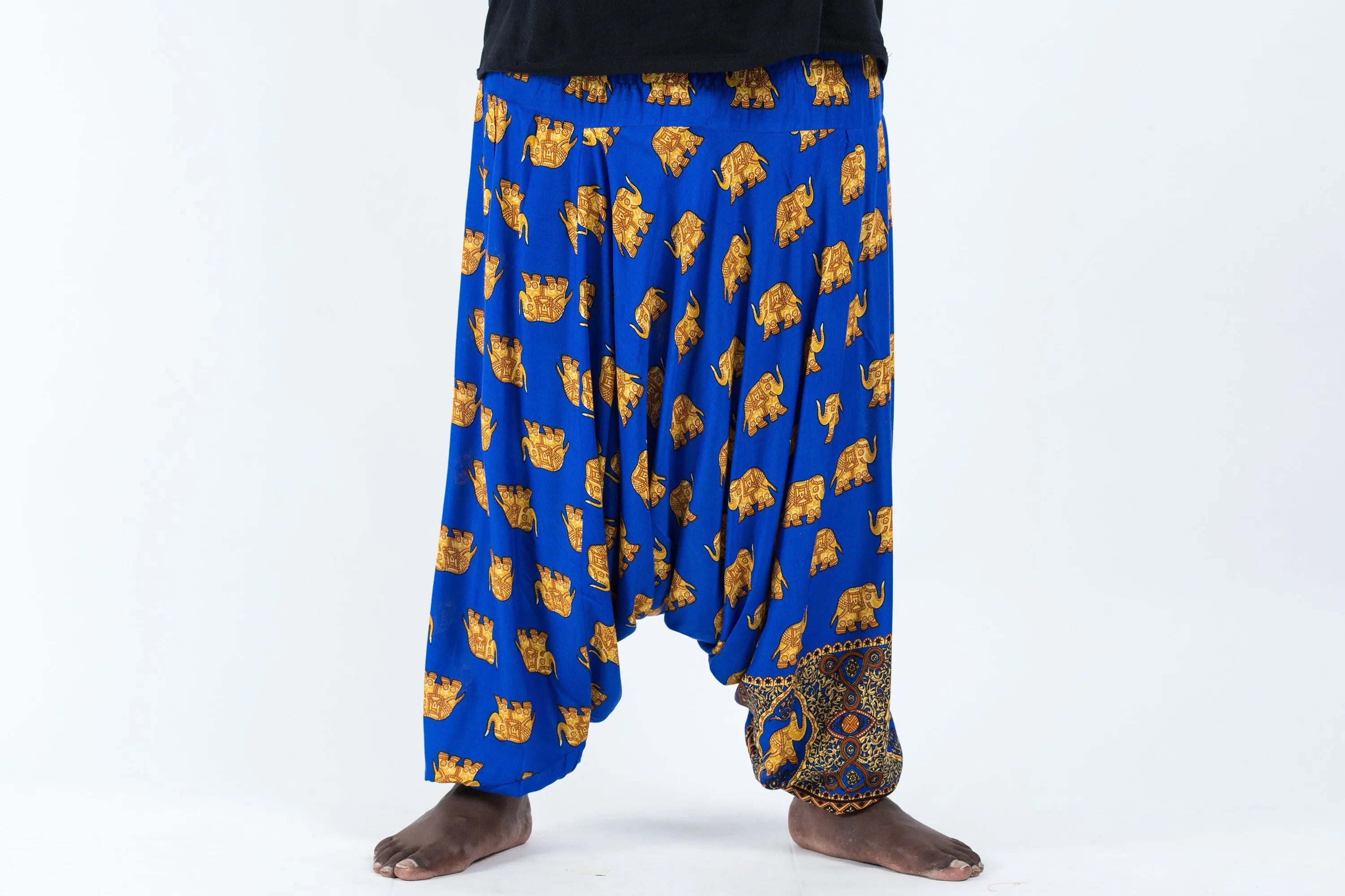 Plus Size Golden Elephant Drop Crotch Men's Elephant Pants in Blue