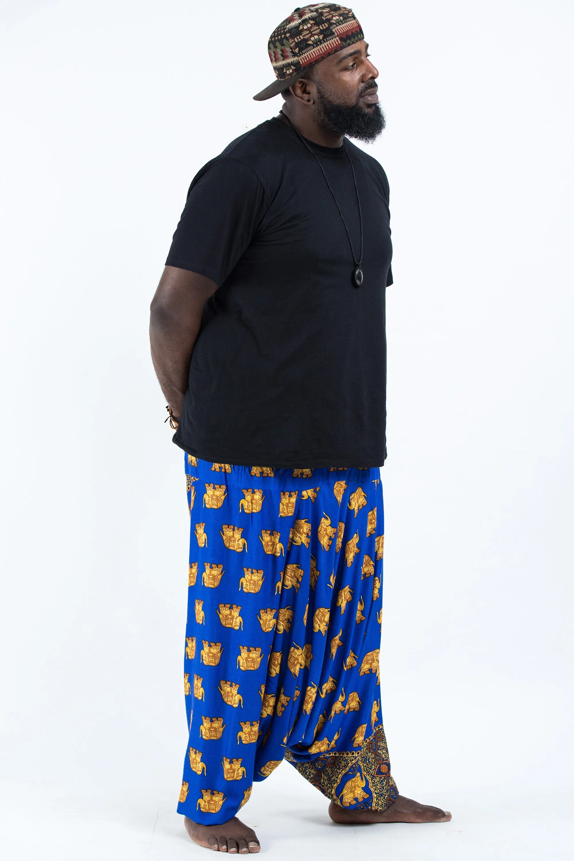 Plus Size Golden Elephant Drop Crotch Men's Elephant Pants in Blue