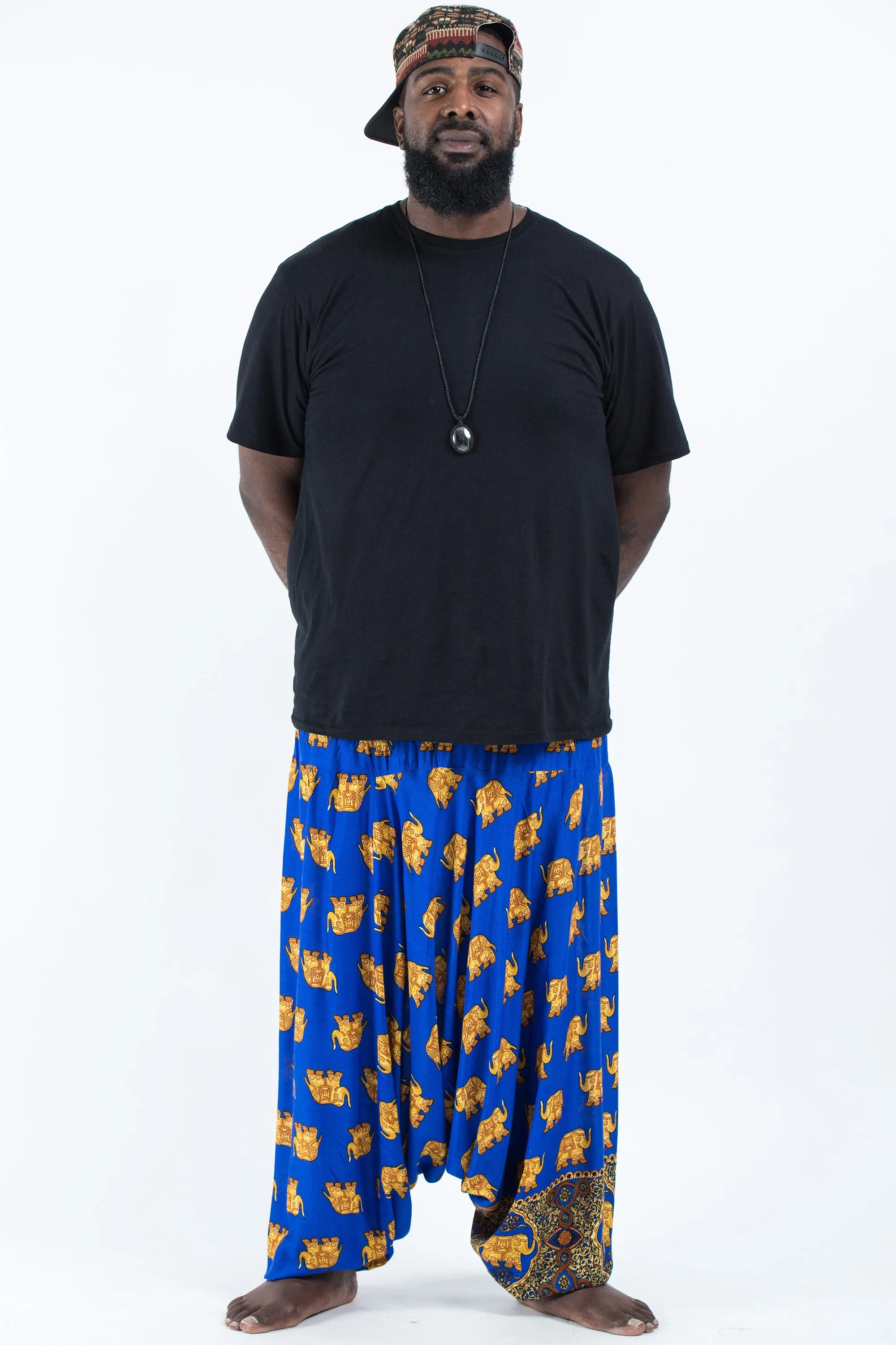 Plus Size Golden Elephant Drop Crotch Men's Elephant Pants in Blue