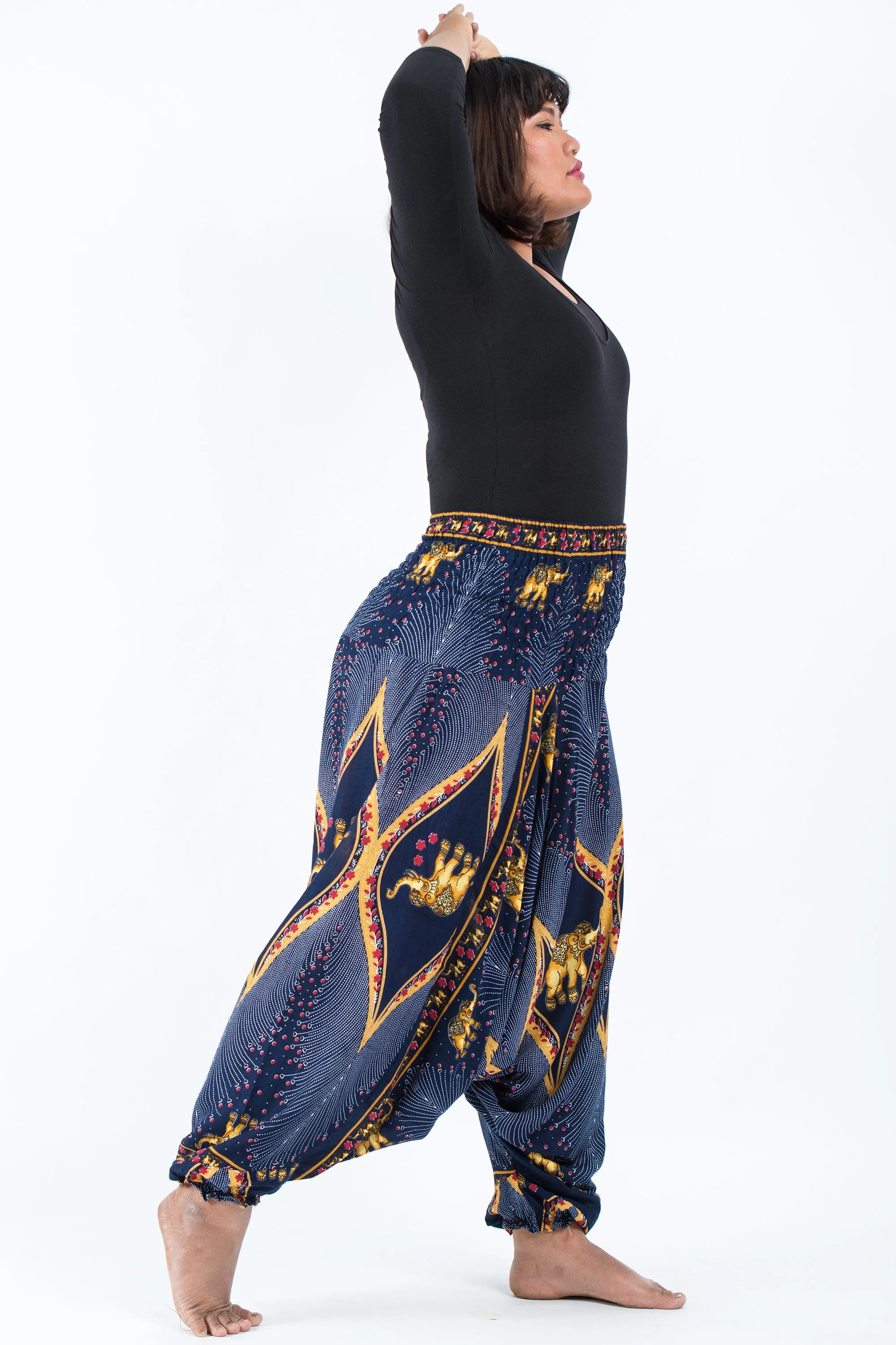 Plus Size Peacock Elephant 2-in-1 Jumpsuit Elephant Pants in Blue