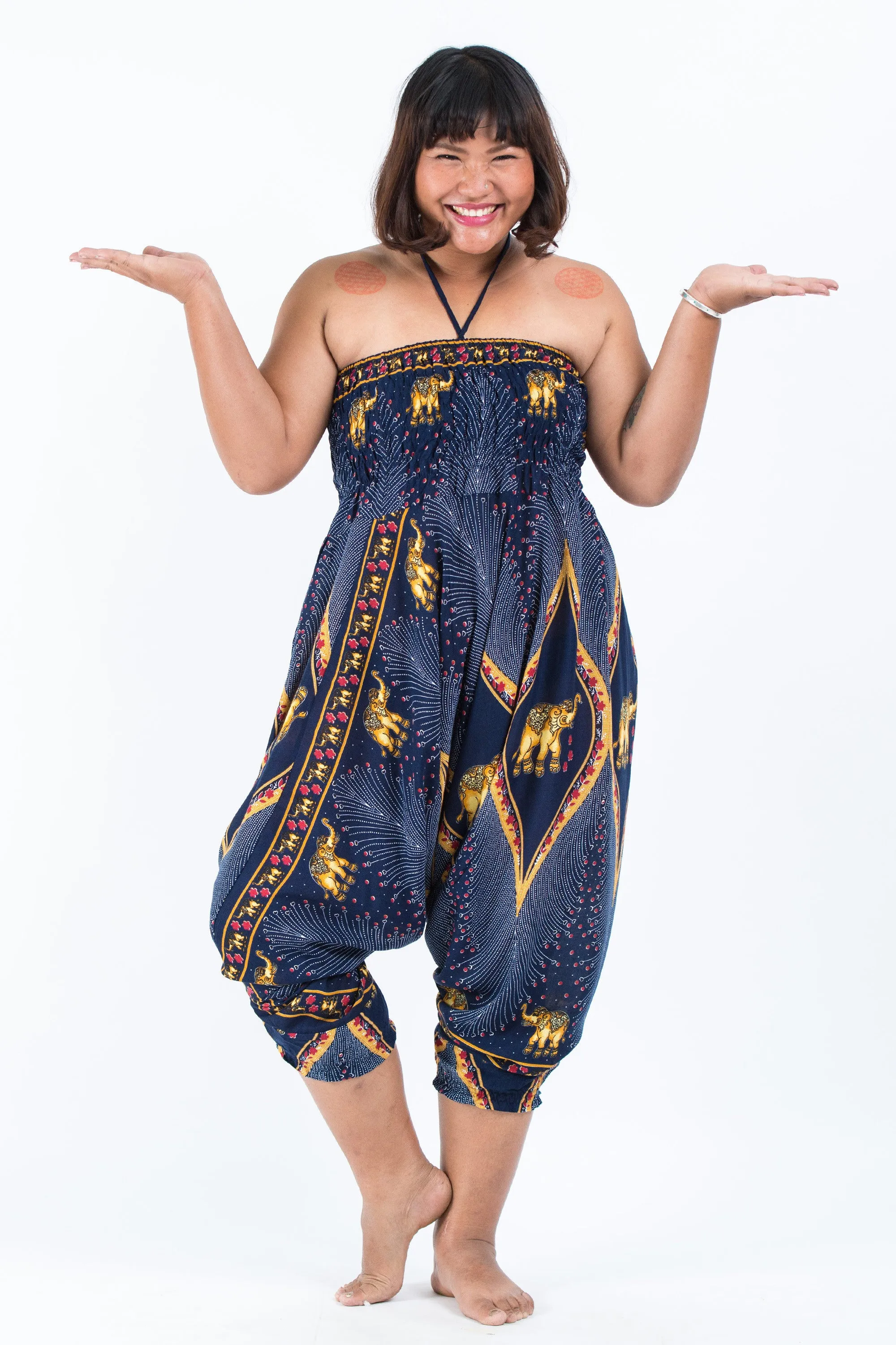 Plus Size Peacock Elephant 2-in-1 Jumpsuit Elephant Pants in Blue