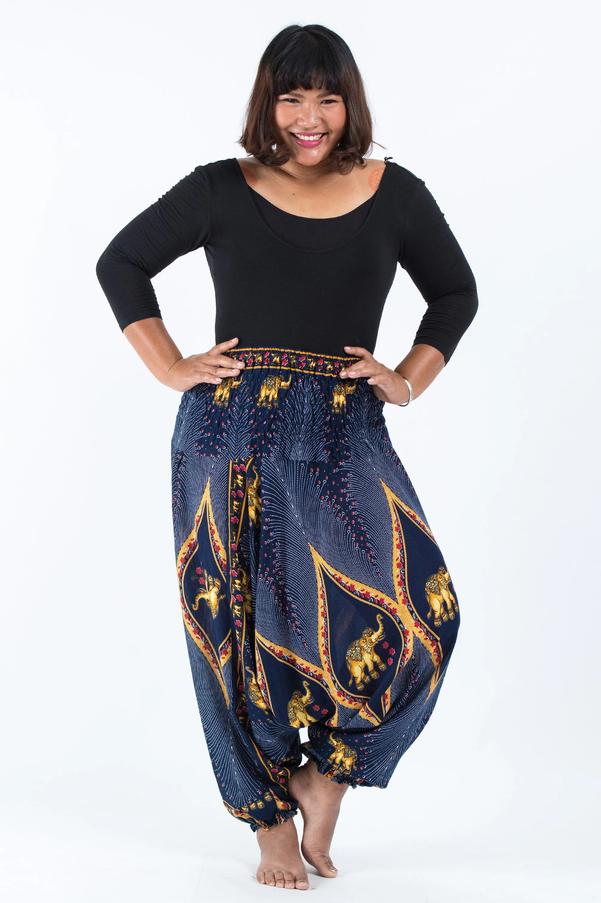 Plus Size Peacock Elephant 2-in-1 Jumpsuit Elephant Pants in Blue