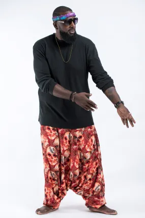 Plus Size Skulls Drop Crotch Men's Harem Pants in Red