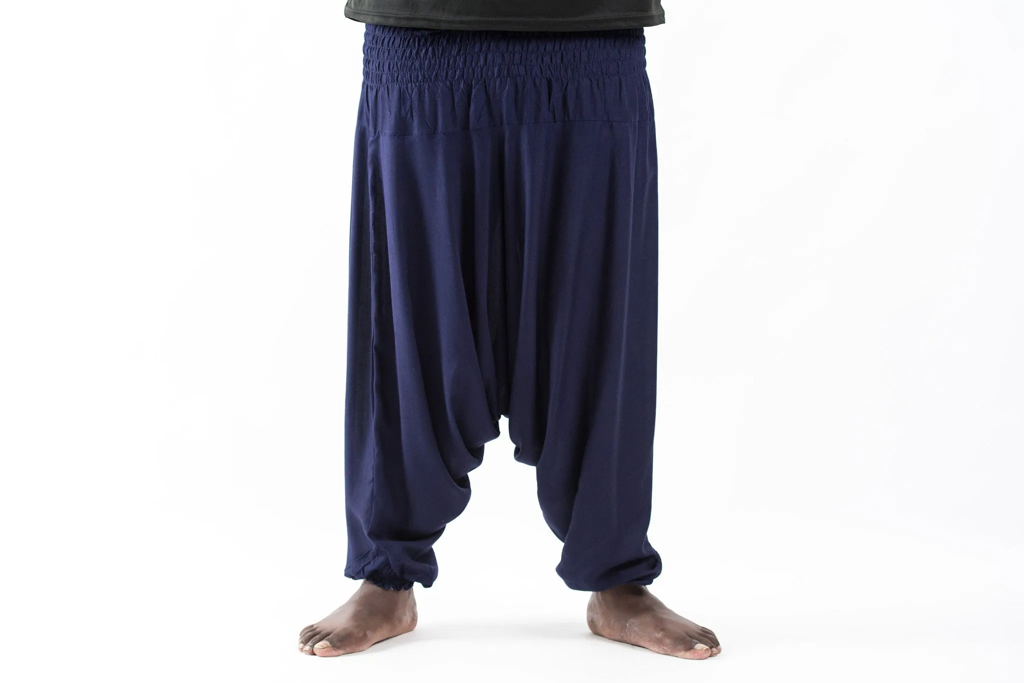 Plus Size Solid Color Drop Crotch Men's Harem Pants in Blue