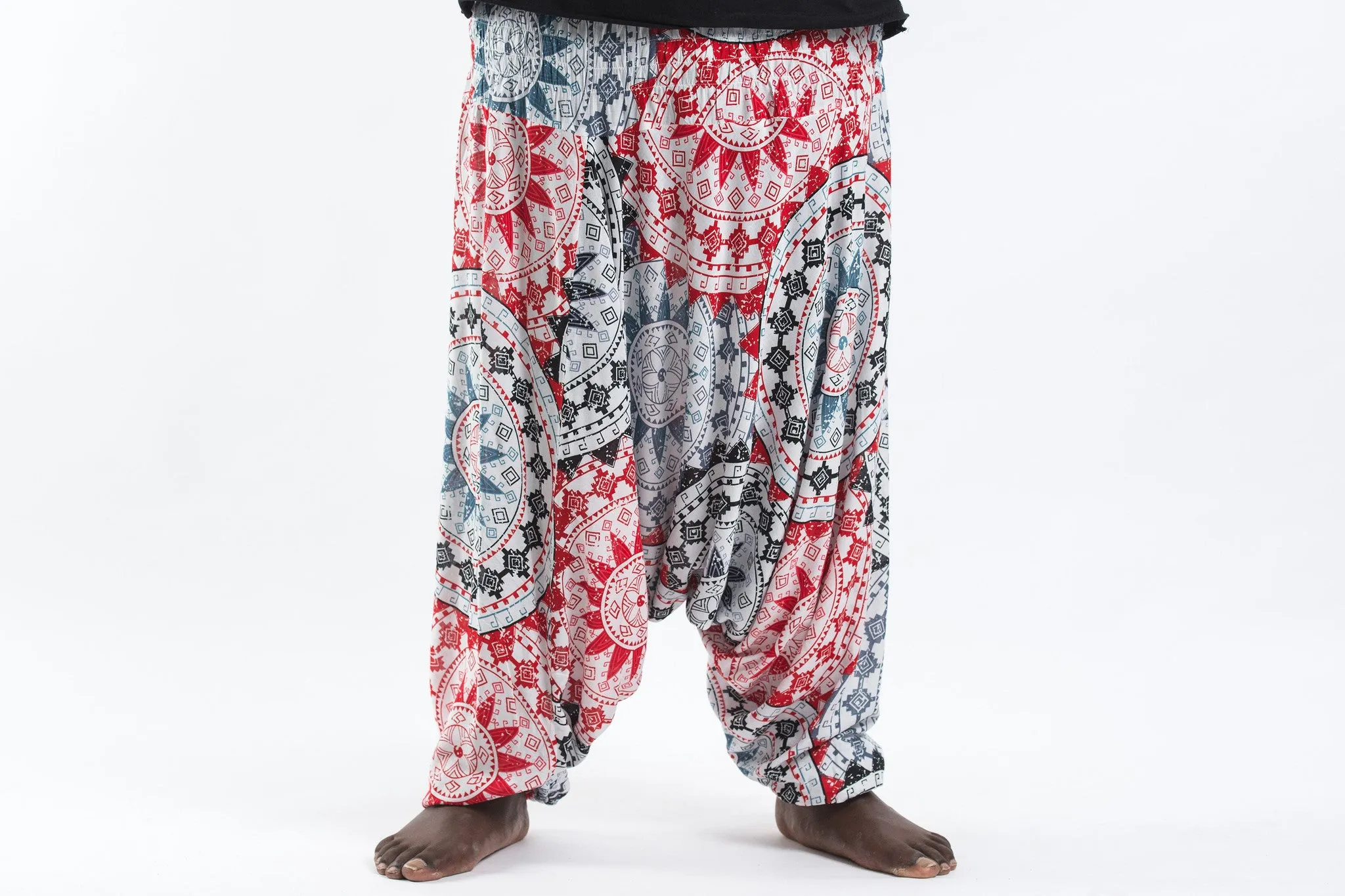 Plus Size Star Mandalas Drop Crotch Men's Harem Pants in Black Red