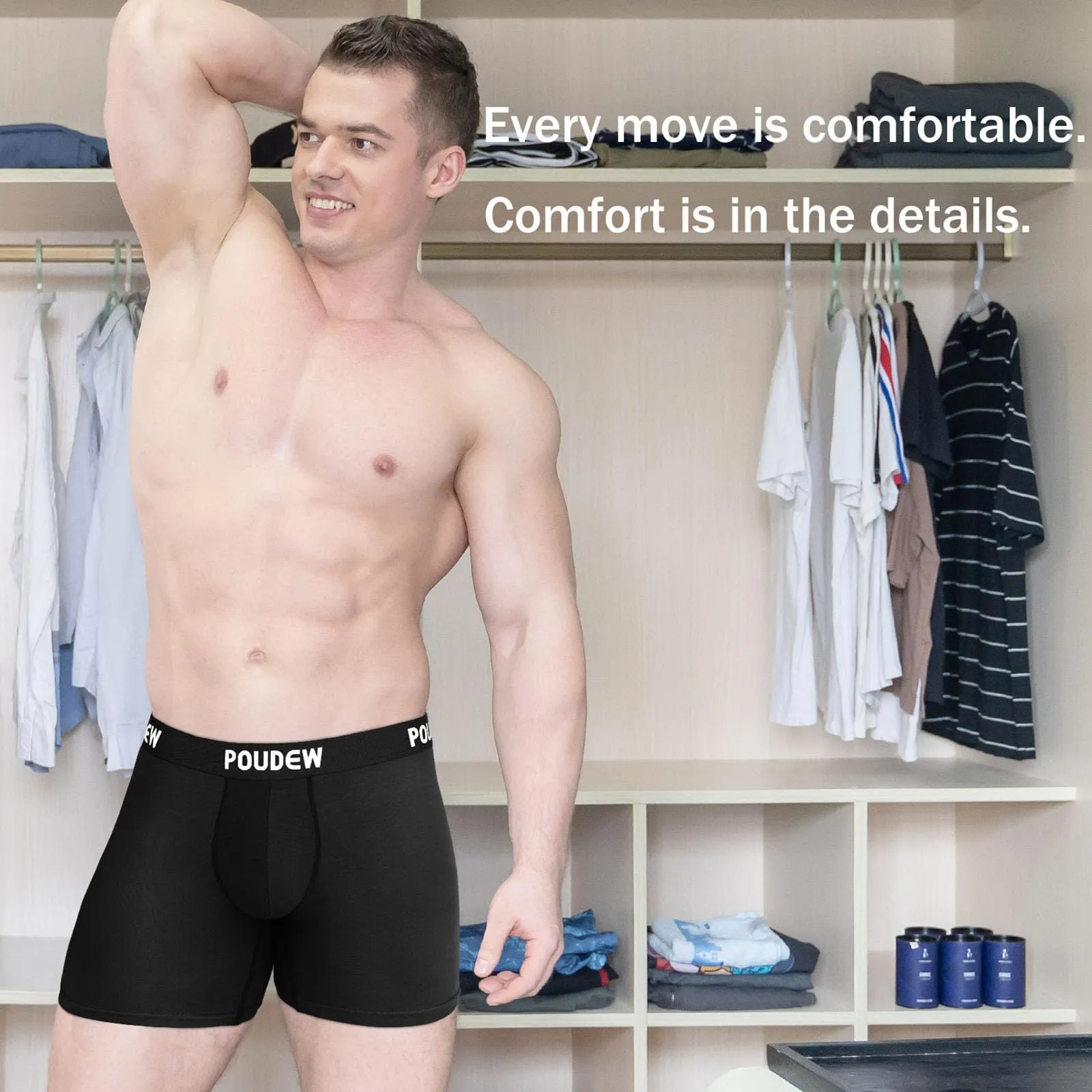 POUDEW Moisture Wicking Boxer Briefs, 5-Pack
