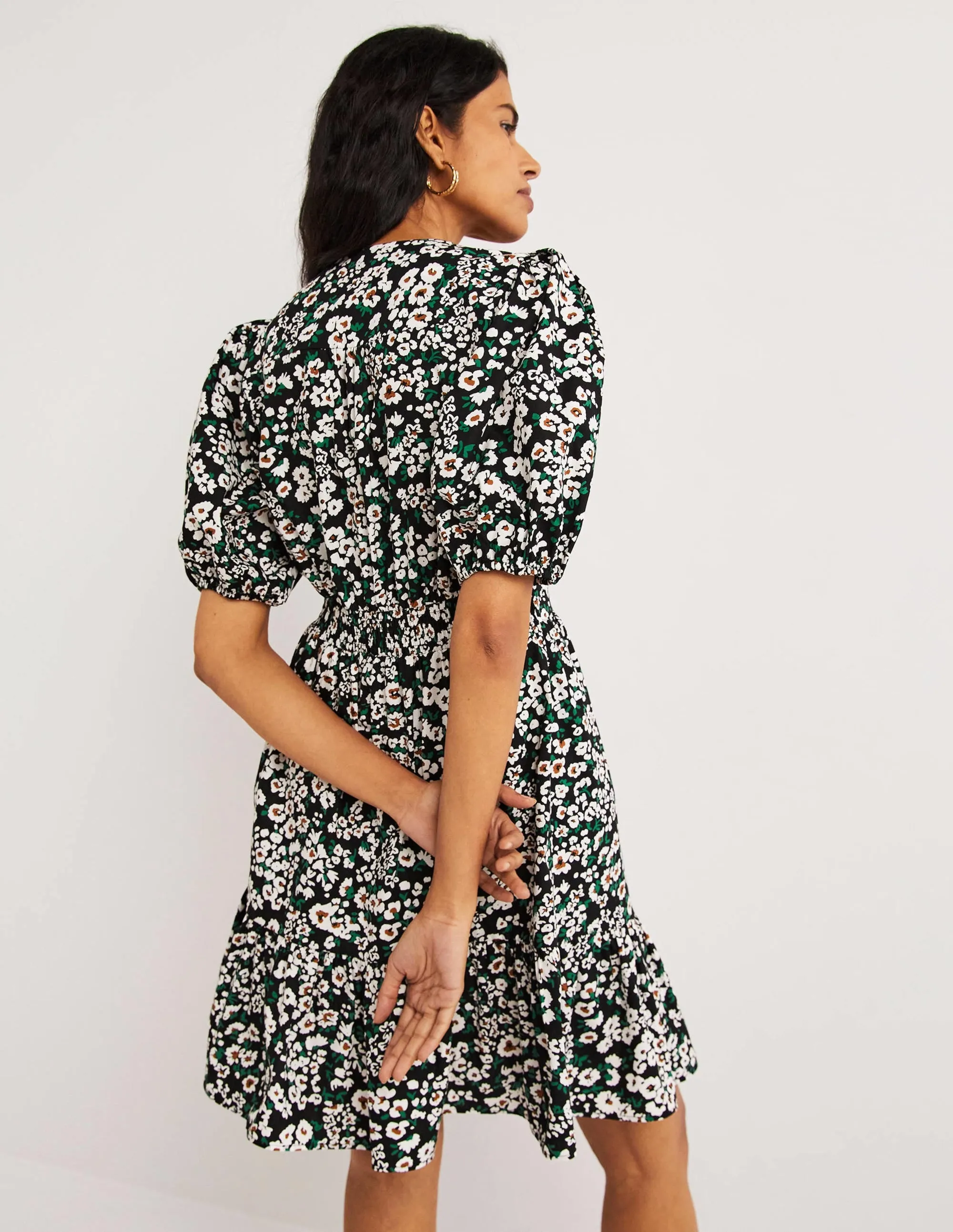 Puff Sleeve Tiered Dress-Black, Heart Bloom