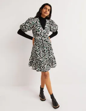 Puff Sleeve Tiered Dress-Black, Heart Bloom