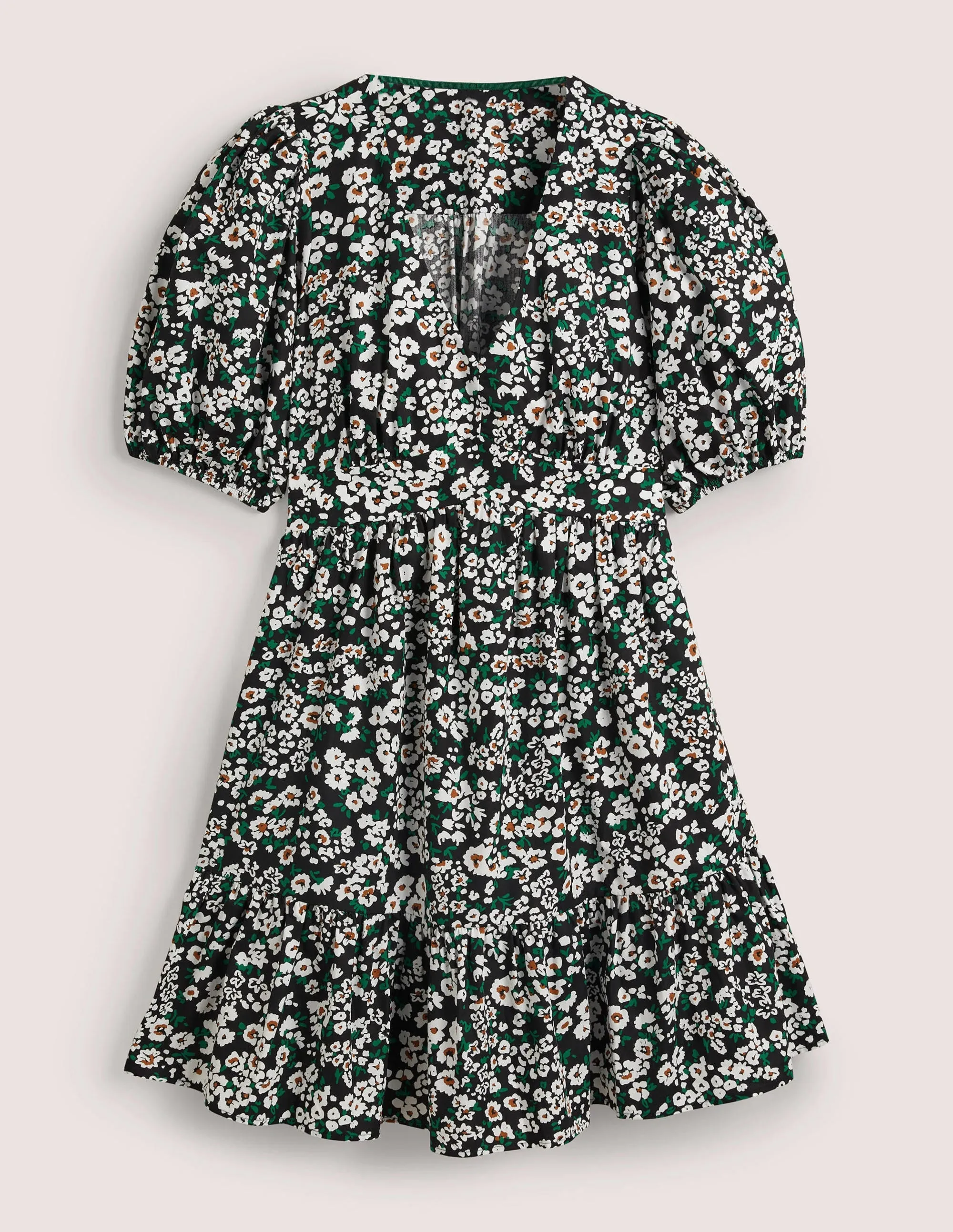 Puff Sleeve Tiered Dress-Black, Heart Bloom