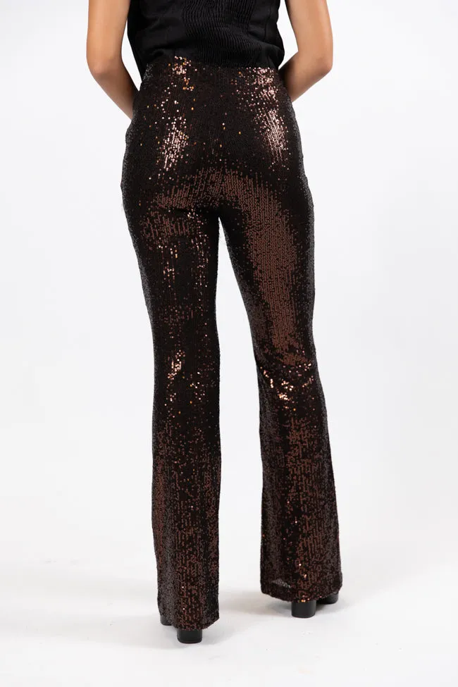 Queen of Hearts Bronze Sequin Flare Pants
