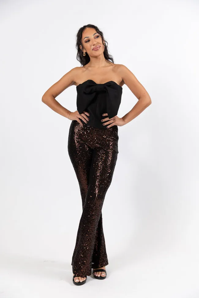 Queen of Hearts Bronze Sequin Flare Pants