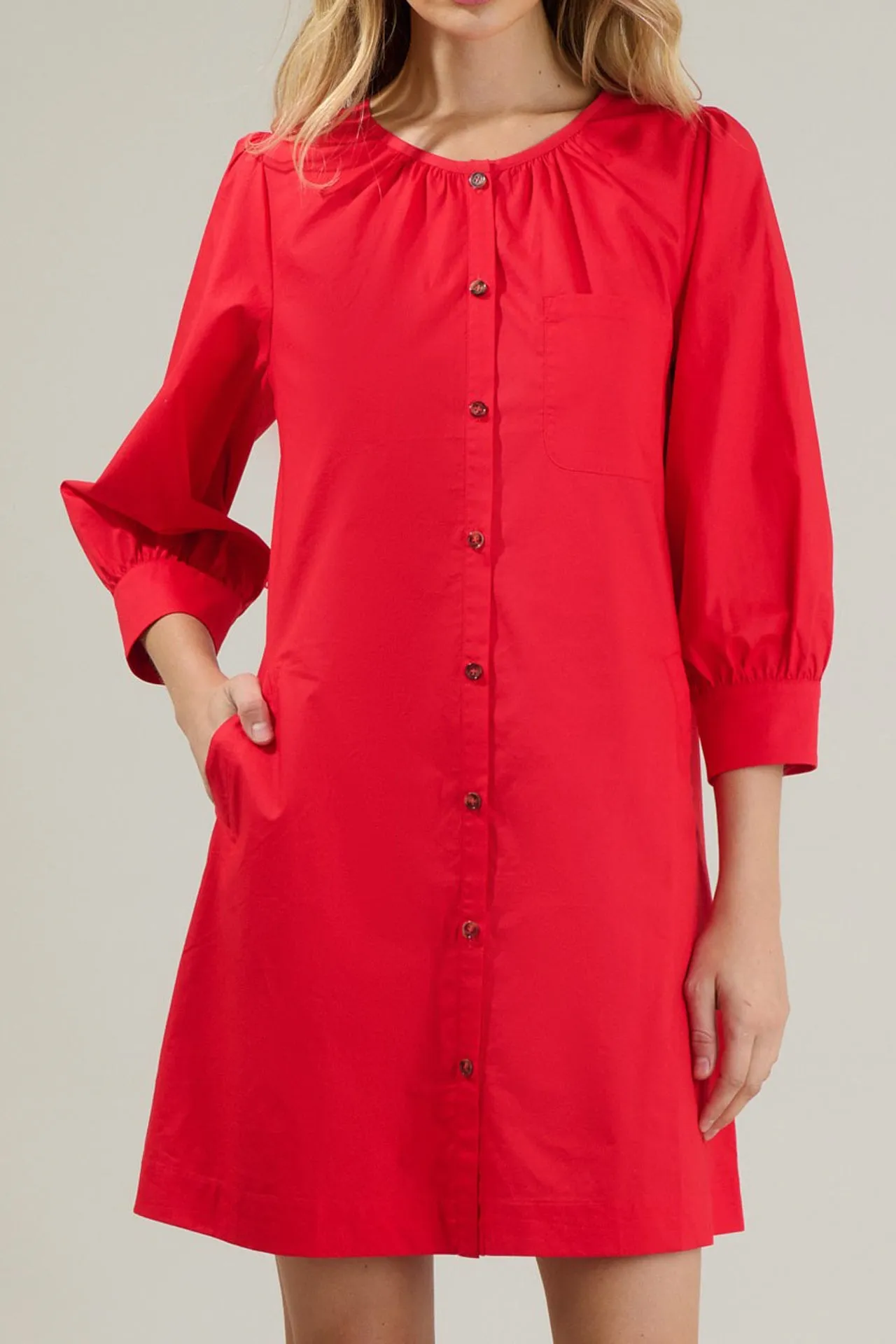 Red Button Down Mini Dress