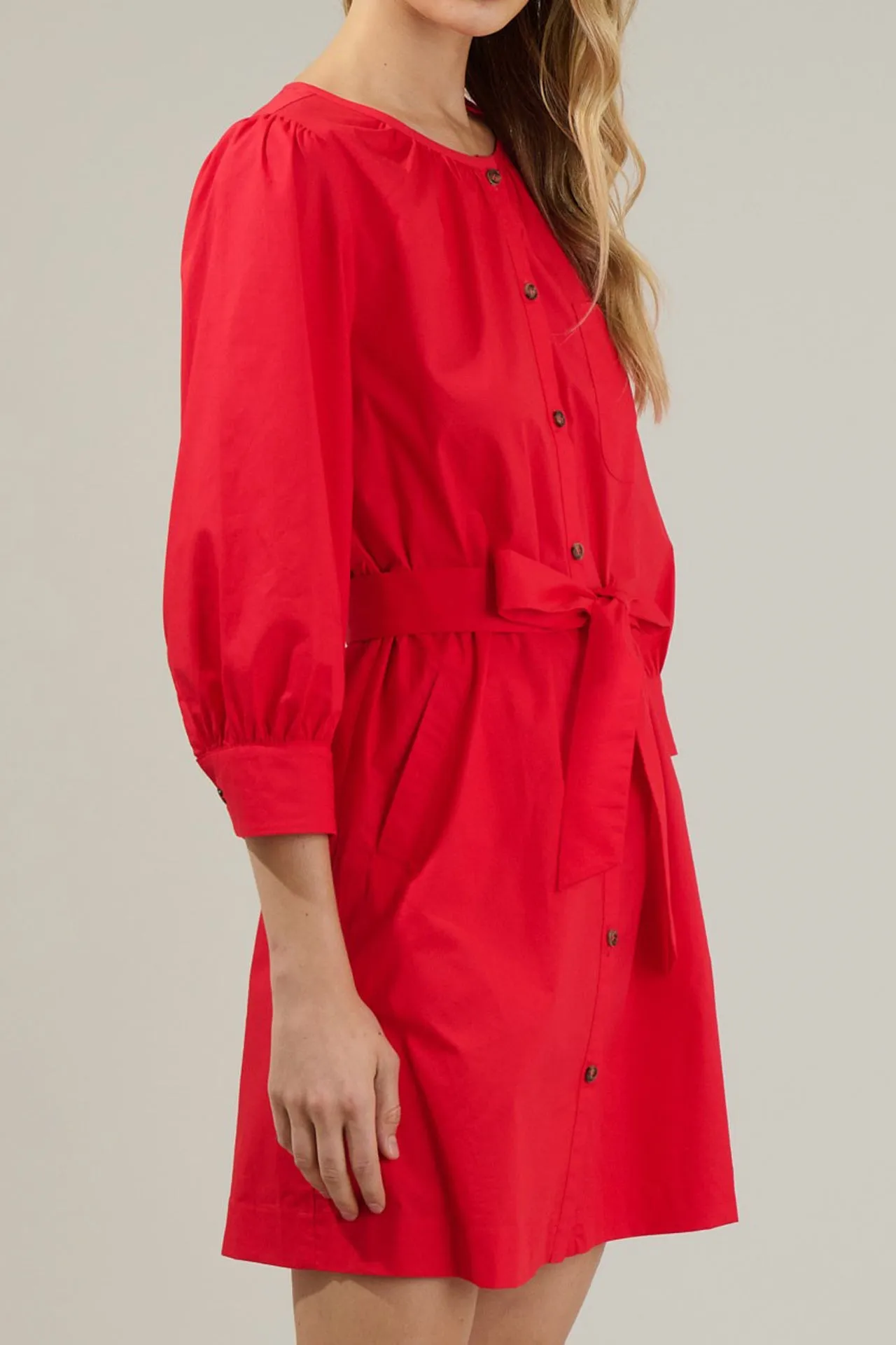 Red Button Down Mini Dress
