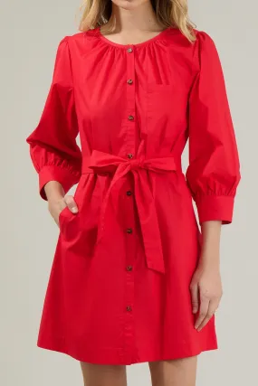 Red Button Down Mini Dress