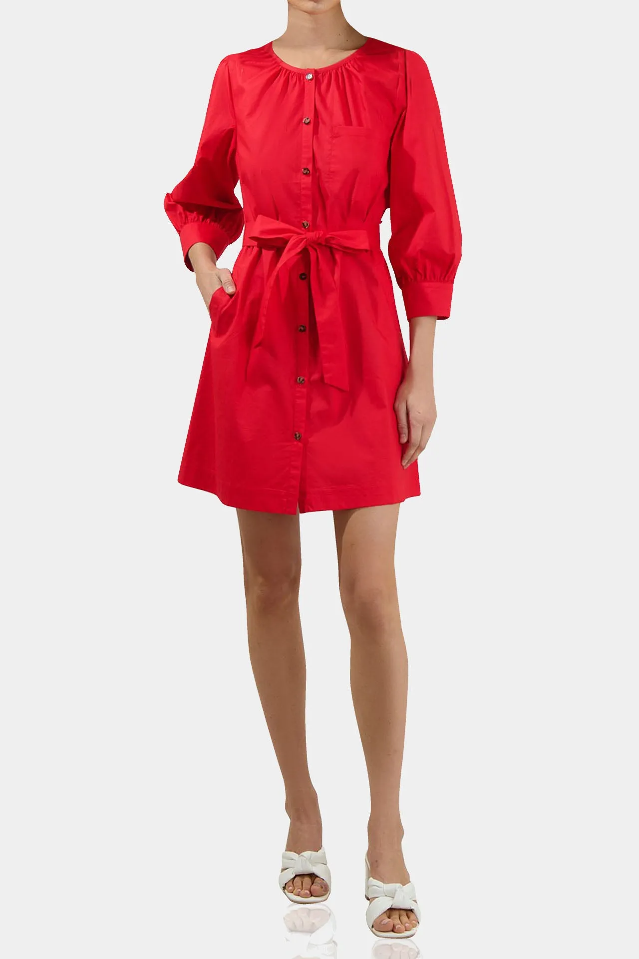 Red Button Down Mini Dress