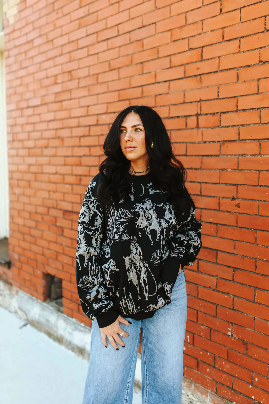 Rhinestone Cowboy Black Sweater