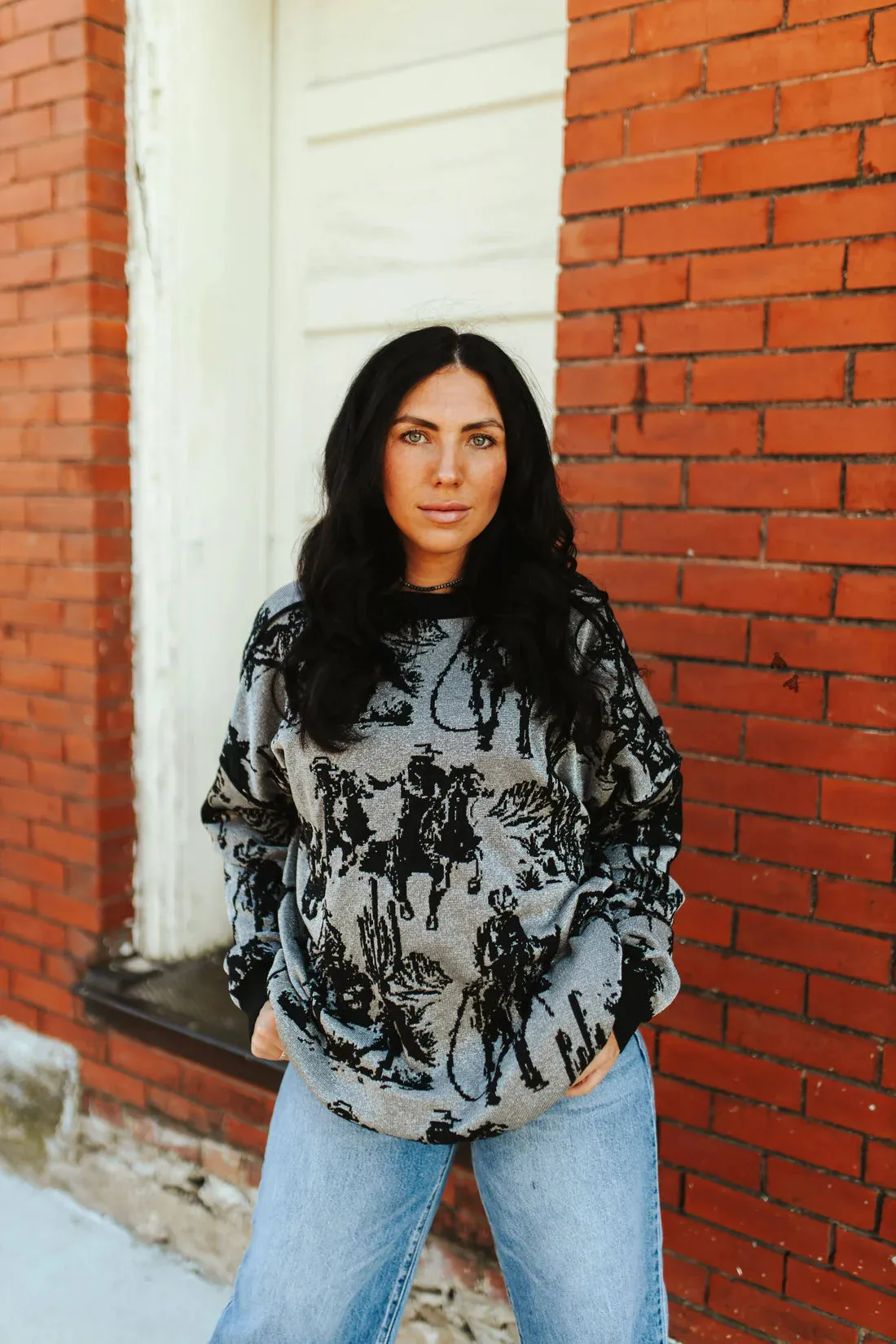 Rhinestone Cowboy Black Sweater