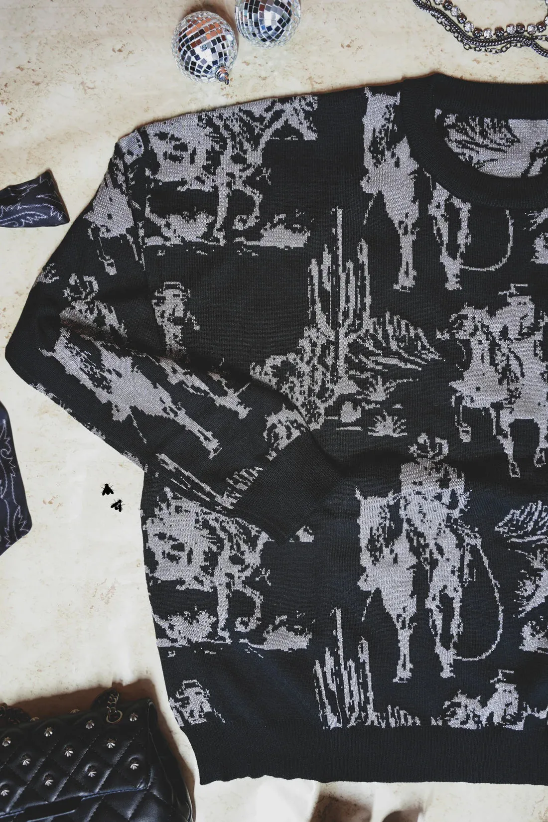 Rhinestone Cowboy Black Sweater