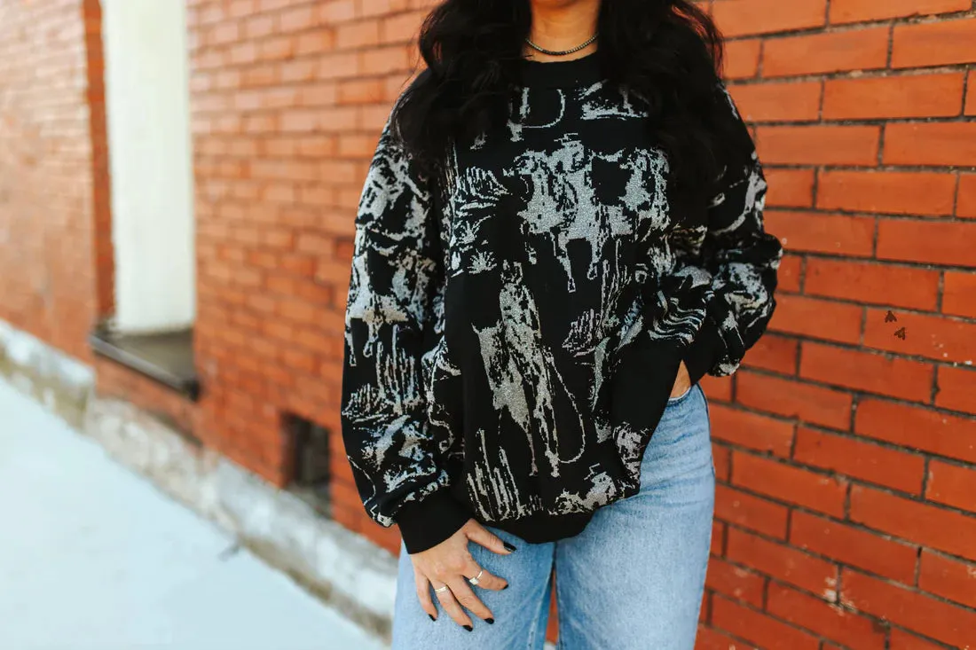 Rhinestone Cowboy Black Sweater
