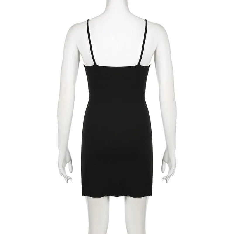 Rose pattern contrast v neck backless cami mini dress