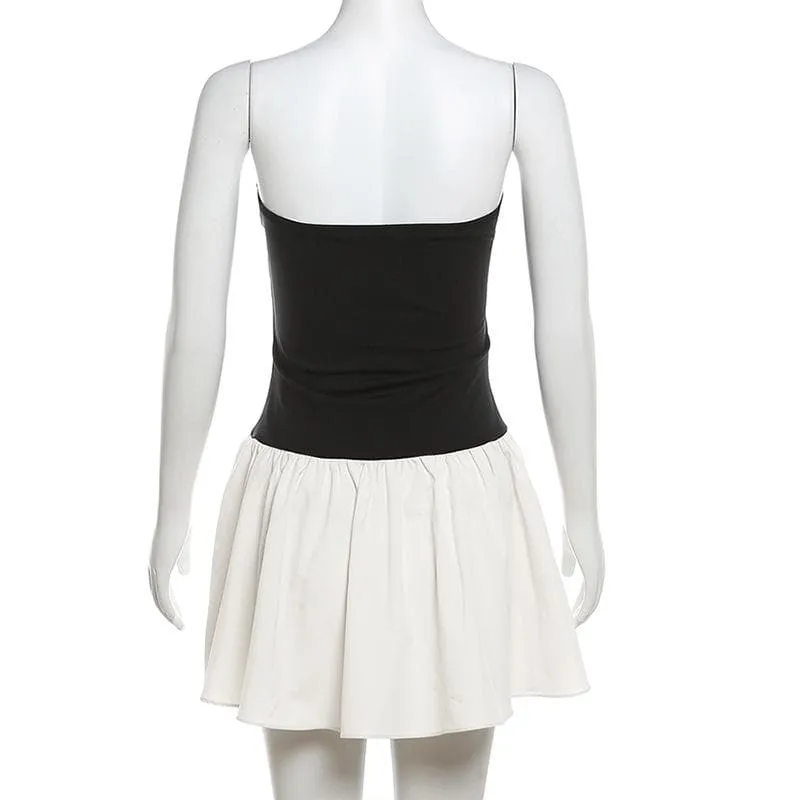 Ruched backless contrast sleeveless tube mini dress