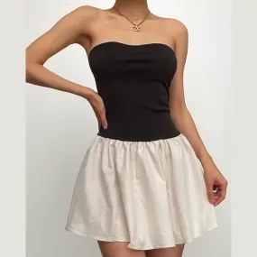 Ruched backless contrast sleeveless tube mini dress