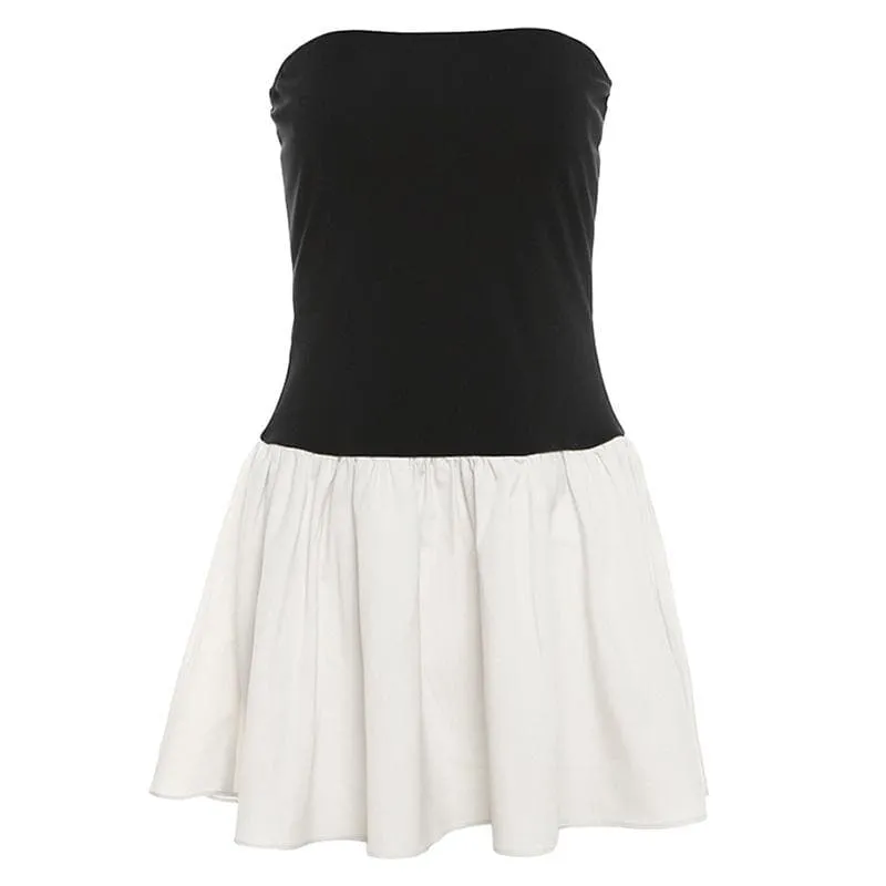 Ruched backless contrast sleeveless tube mini dress