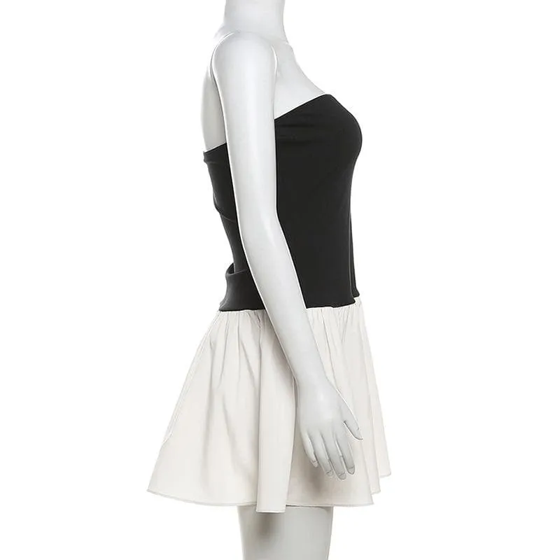 Ruched backless contrast sleeveless tube mini dress