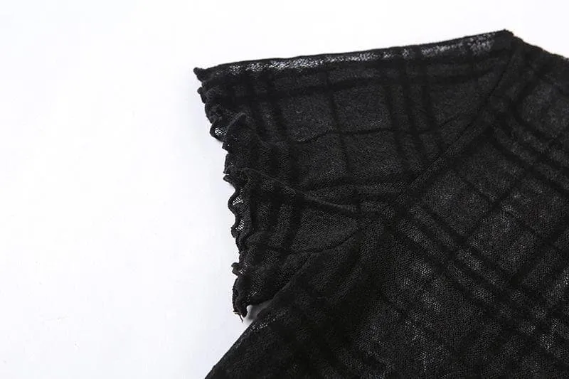 Ruffled mesh plaid long sleeve dress