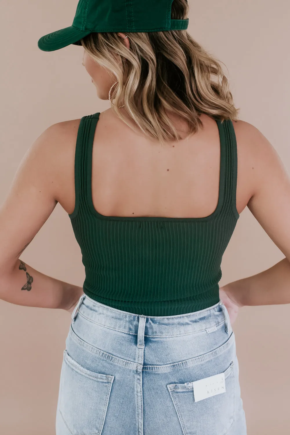 Rylee Ribbed Bodysuit , Hunter Green