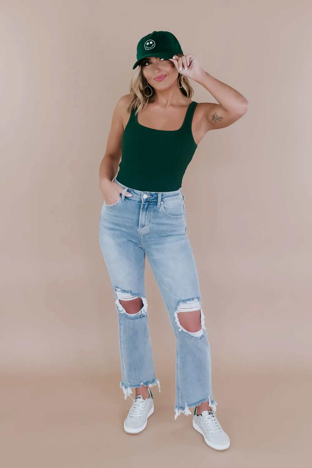 Rylee Ribbed Bodysuit , Hunter Green