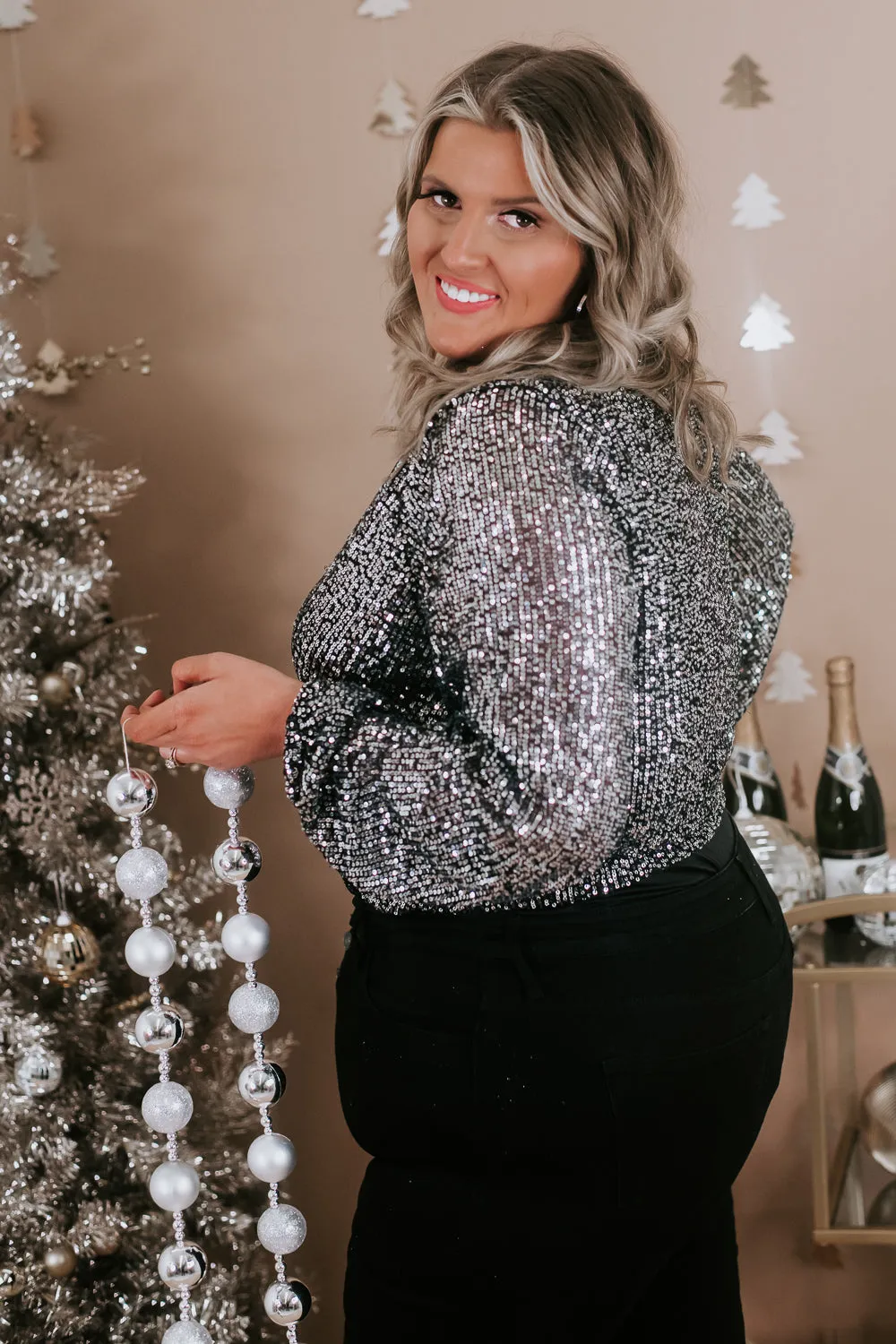 Sassy In Sequin Bodysuit , Silver