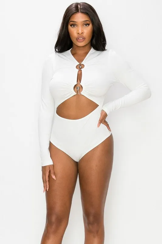Say Less Ring Cutout Long Sleeve Bodysuit