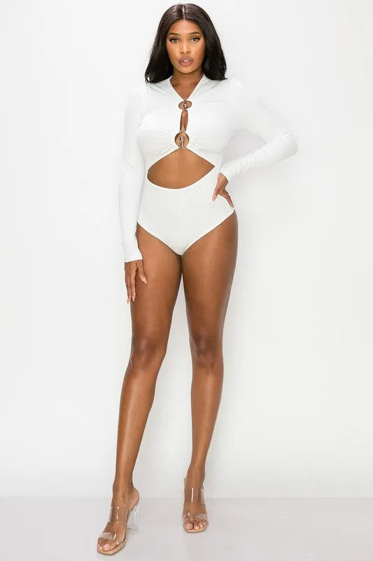 Say Less Ring Cutout Long Sleeve Bodysuit