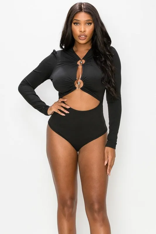 Say Less Ring Cutout Long Sleeve Bodysuit