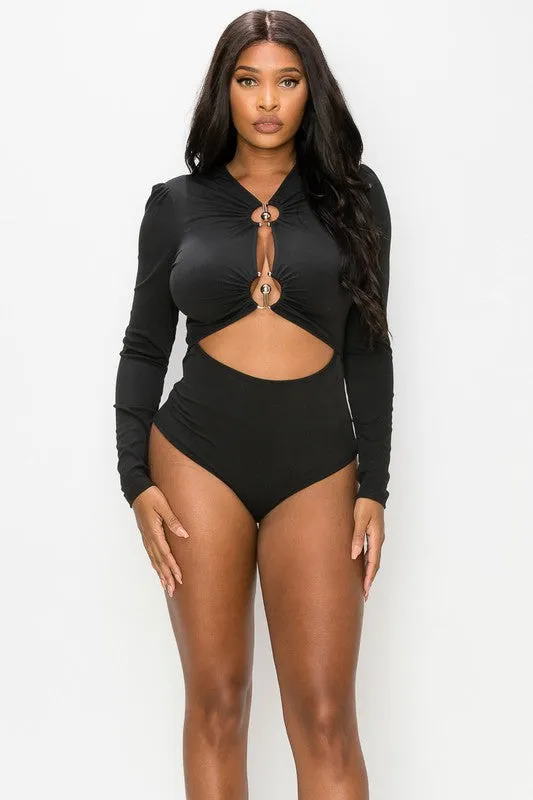 Say Less Ring Cutout Long Sleeve Bodysuit