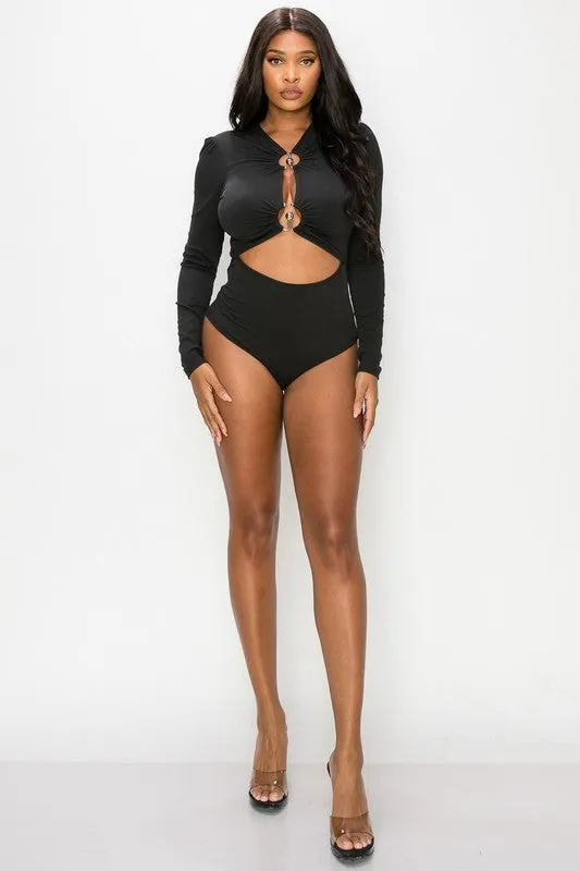 Say Less Ring Cutout Long Sleeve Bodysuit