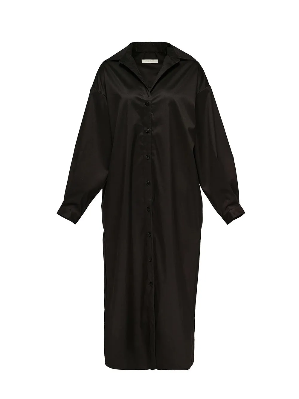 Sheen Silk Cotton Shirt Dress (Black)