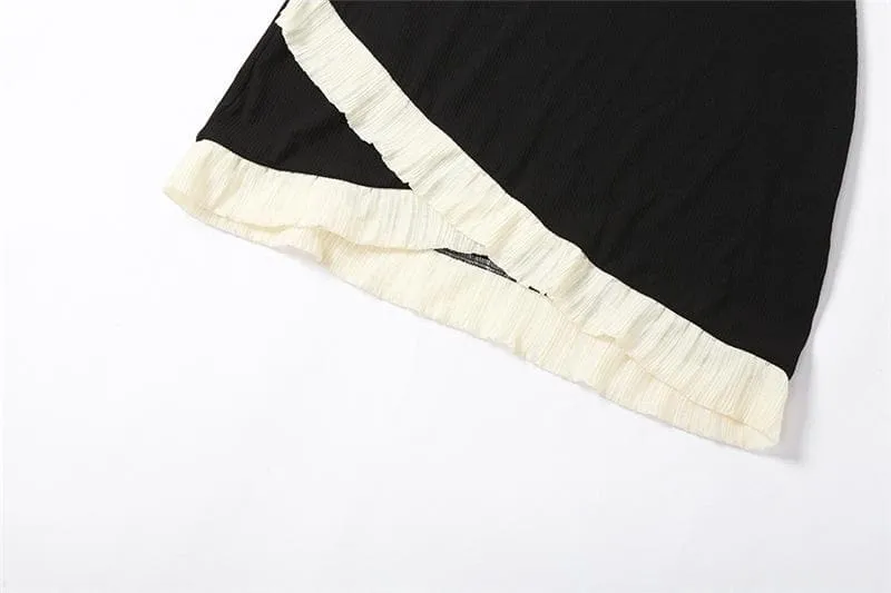 Short sleeve puff sleeve contrast ruffle irregular mini dress