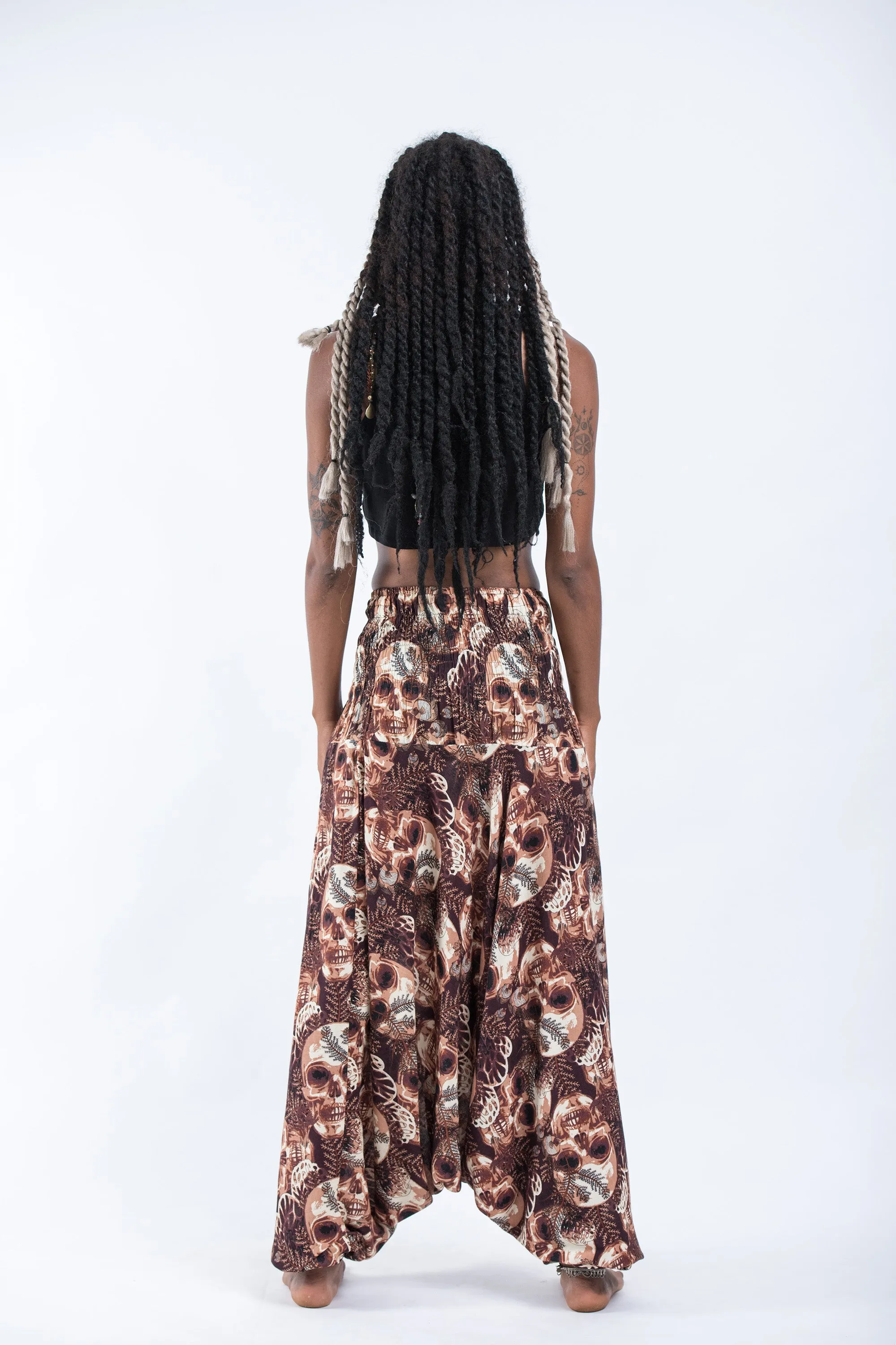 Skulls 2-in-1 Jumpsuit Harem Pants in Brown