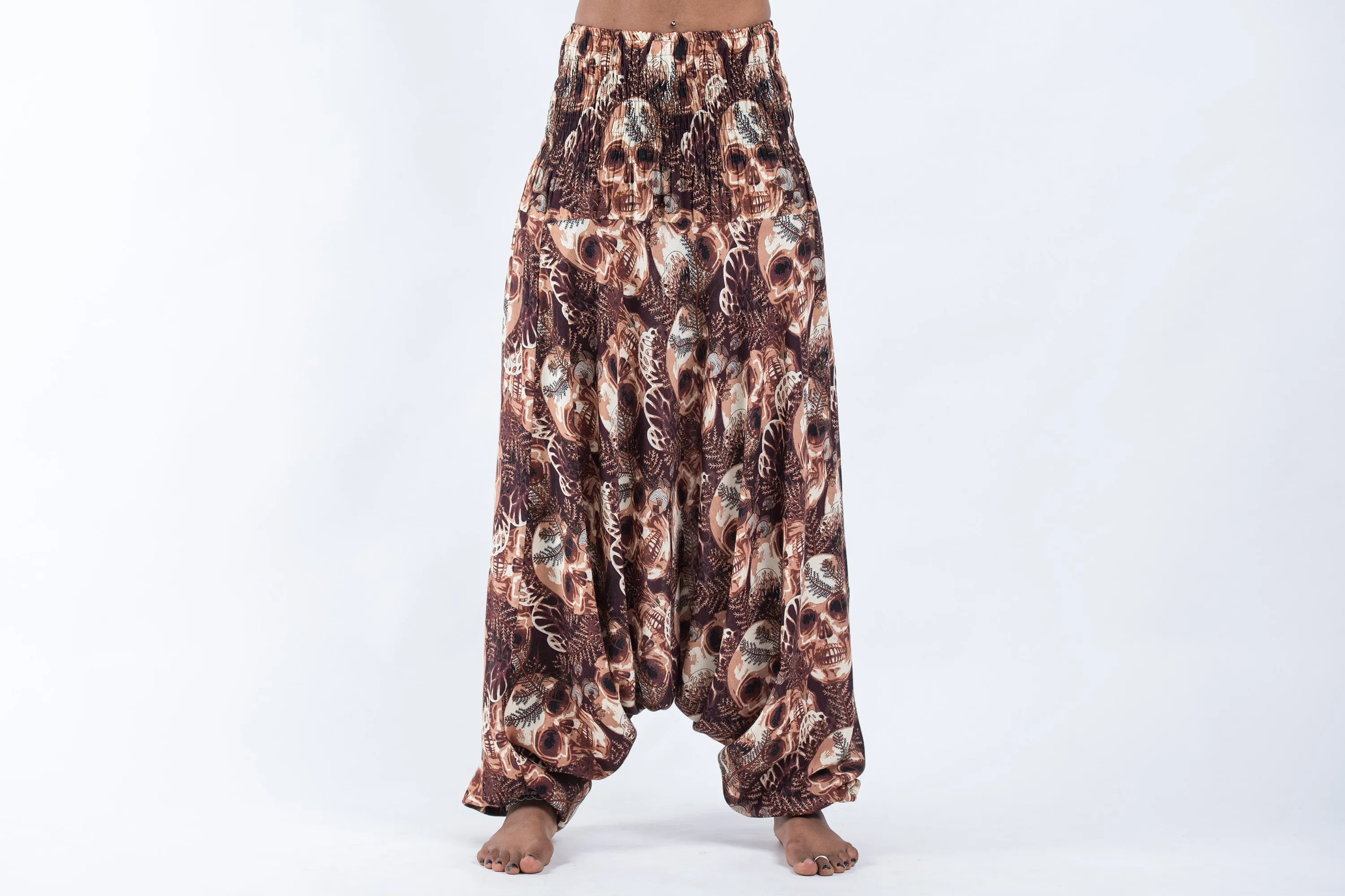 Skulls 2-in-1 Jumpsuit Harem Pants in Brown