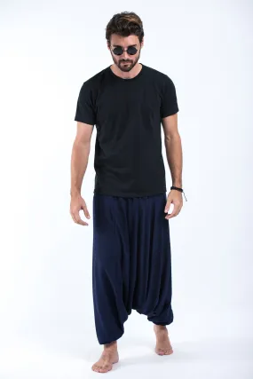 Solid Color Drop Crotch Men's Harem Pants in Blue