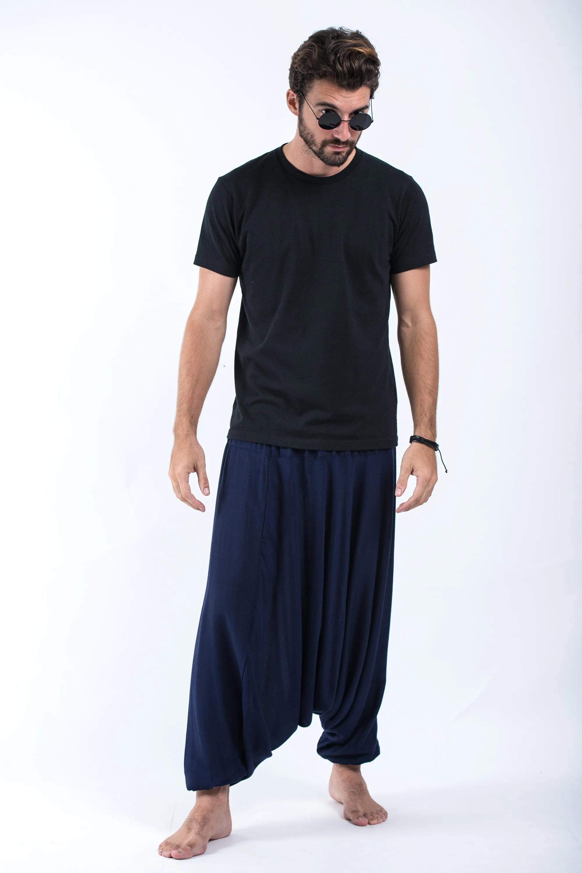 Solid Color Drop Crotch Men's Harem Pants in Blue
