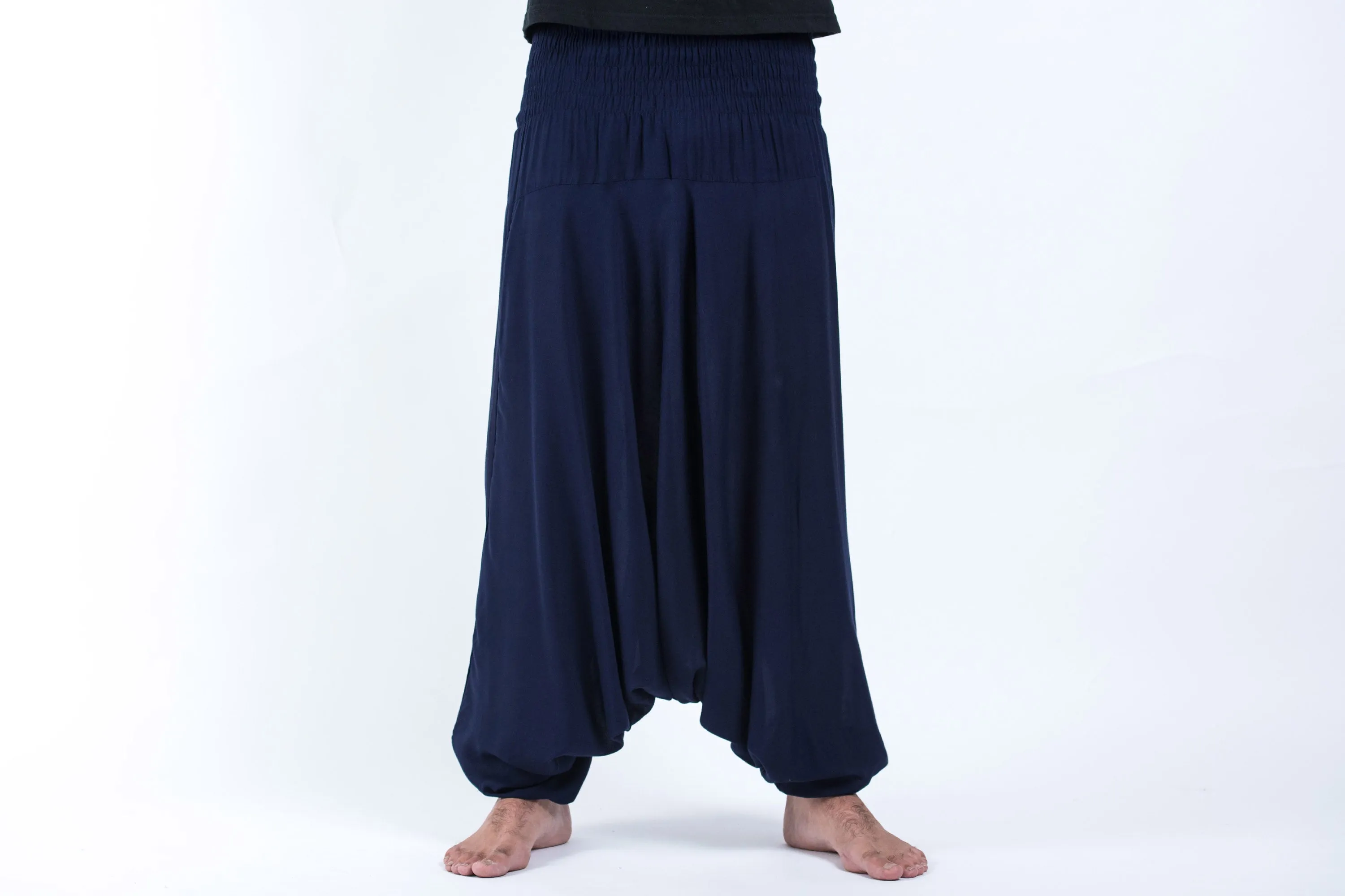 Solid Color Drop Crotch Men's Harem Pants in Blue