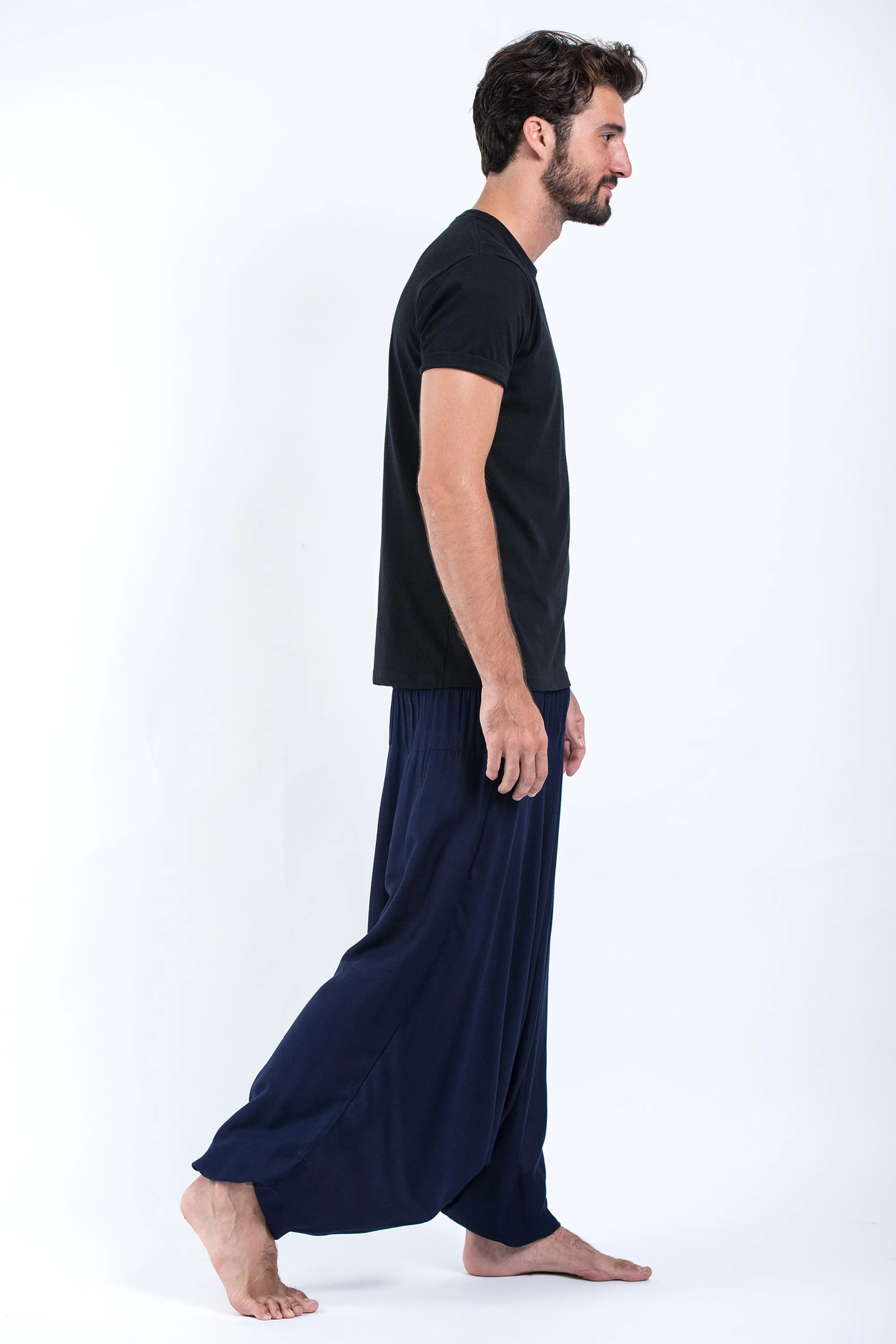Solid Color Drop Crotch Men's Harem Pants in Blue