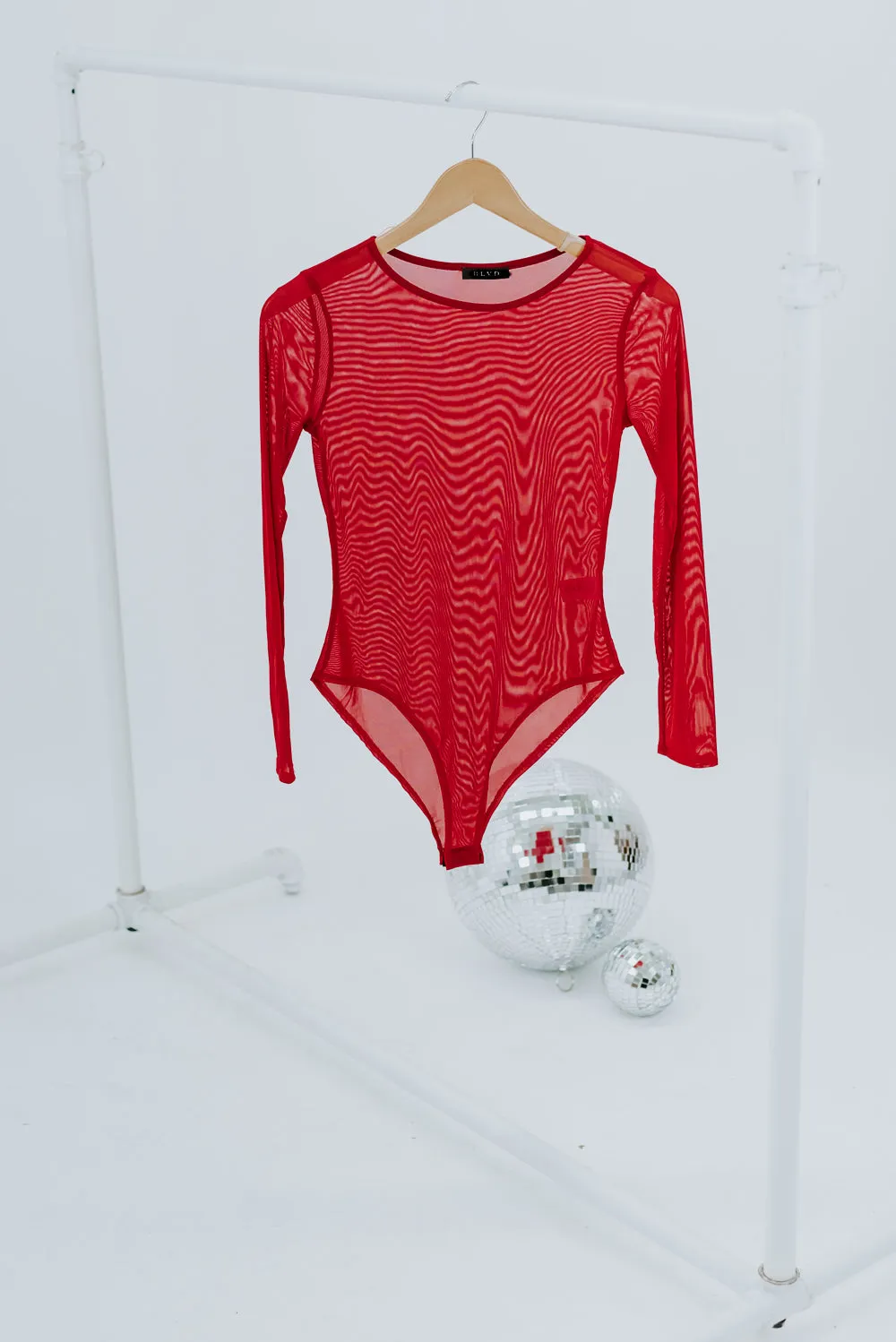 Solid Mesh Bodysuit , Red