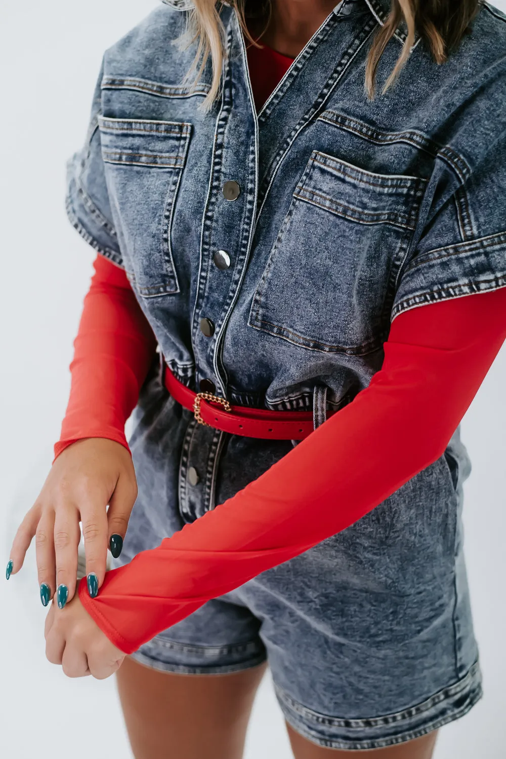 Solid Mesh Bodysuit , Red