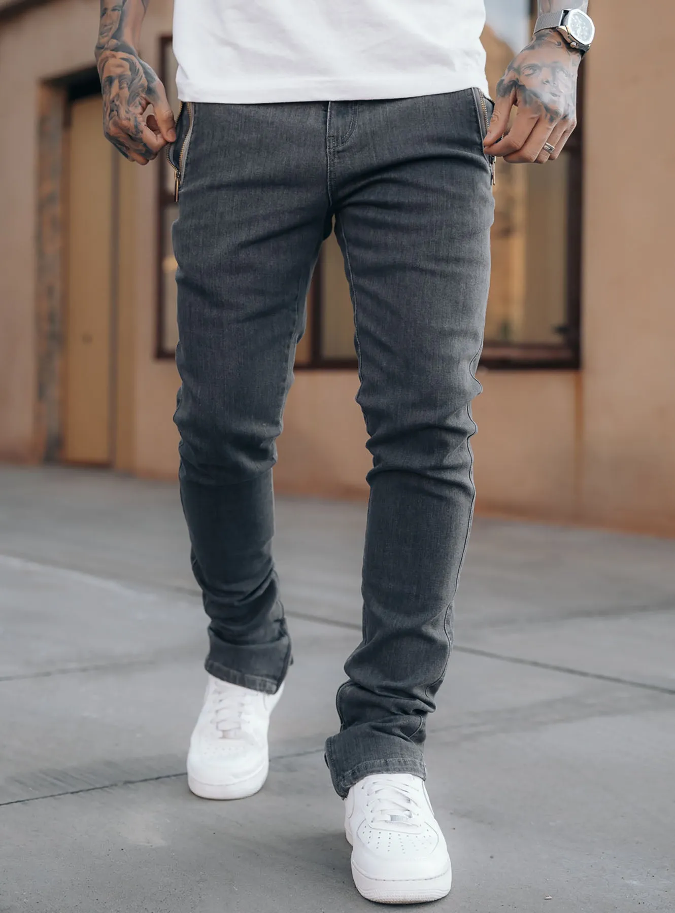 Stacked Track Jeans V1 in Grey