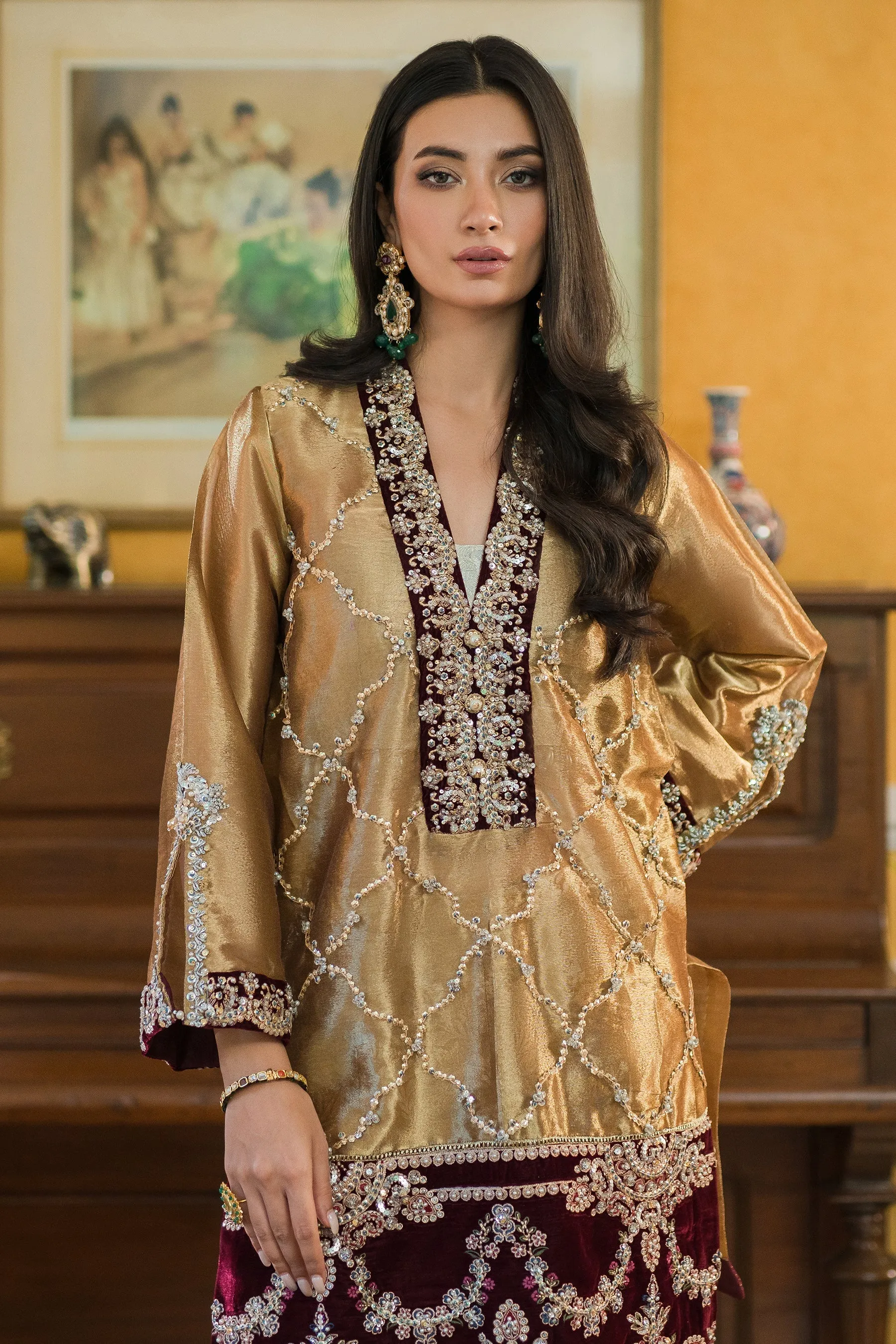 The Proposal 23 - Gold Tissue Kurta And Ezaar Set (D-10)