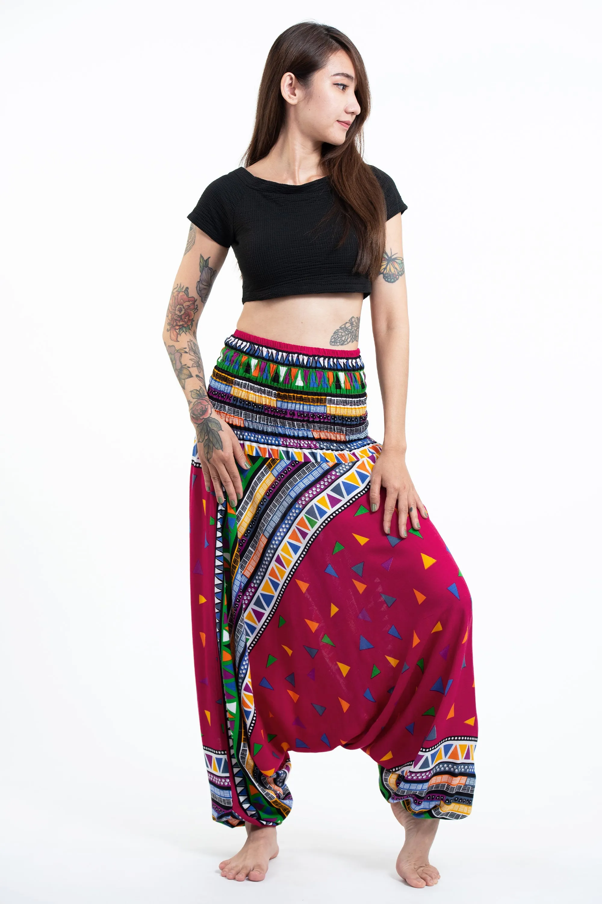 Triangles 2-in-1 Jumpsuit Harem Pants in Pink